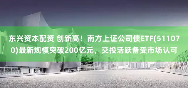 东兴资本配资 创新高！南方上证公司债ETF(511070)最新规模突破200亿元，交投活跃备受市场认可