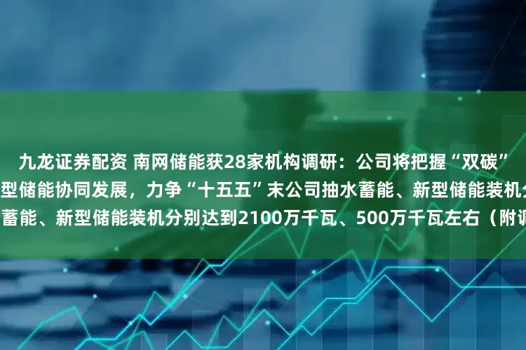 九龙证券配资 南网储能获28家机构调研:公司将把握“双碳”机遇,持续推动抽水蓄能和新型储能协同发展,力争“十五五”末公司抽水蓄能、新型储能装机分别达到2100万千瓦、500万千瓦左右(附调研问答)